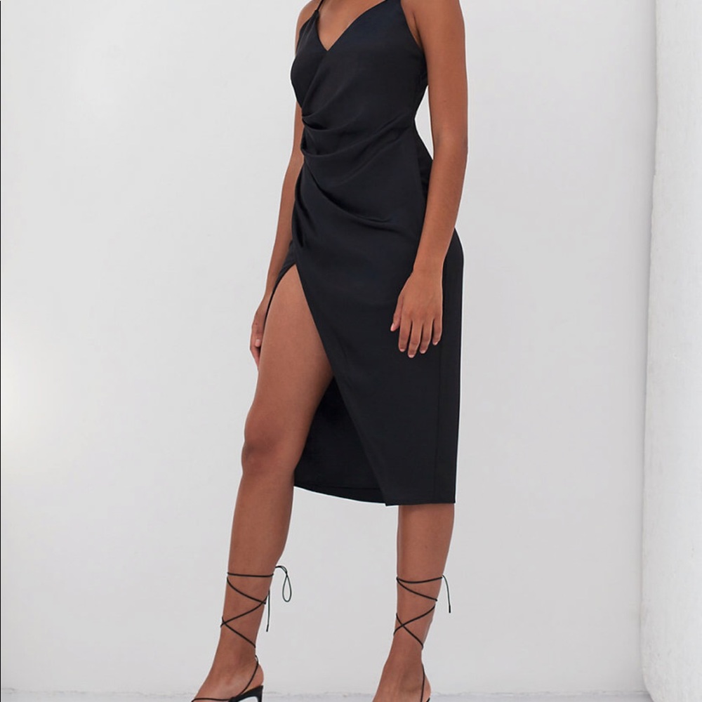 Aritzia Babaton Black satin dress
